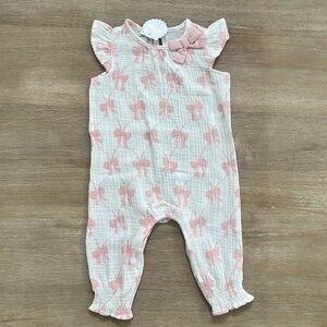 Mudpie Baby Girl Cotton Bows Romper Longall 6-9 months